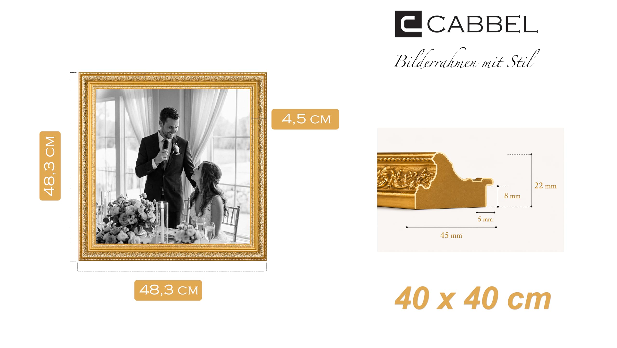 Bilderrahmen LIA - 40x40 cm Gold Hochglanz – Barock Vintage Rahmen im Antik Look – Fotorahmen für Fotos, Poster, Urkunden & Kunstwerke – Elegant & Dekorativ für Wohnzimmer, Büro, Galerie