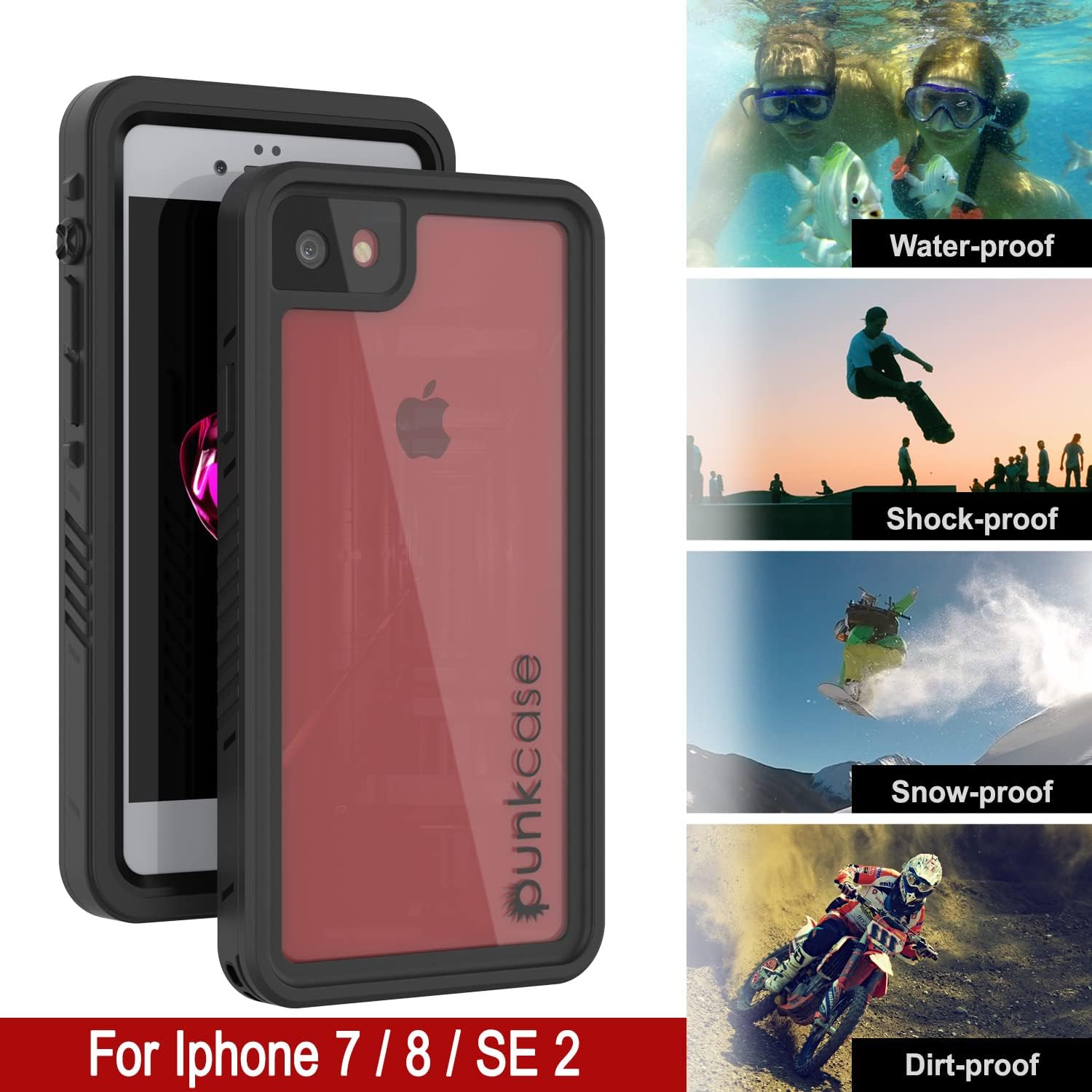 Punkcase for iPhone 8 Waterproof Case [Extreme Series] [Slim Fit] [IP68 Certified] [Shockproof] [Snowproof] Armor Cover W/Built in Screen Protector for iPhone 8 (4.7") (2016) (Black)