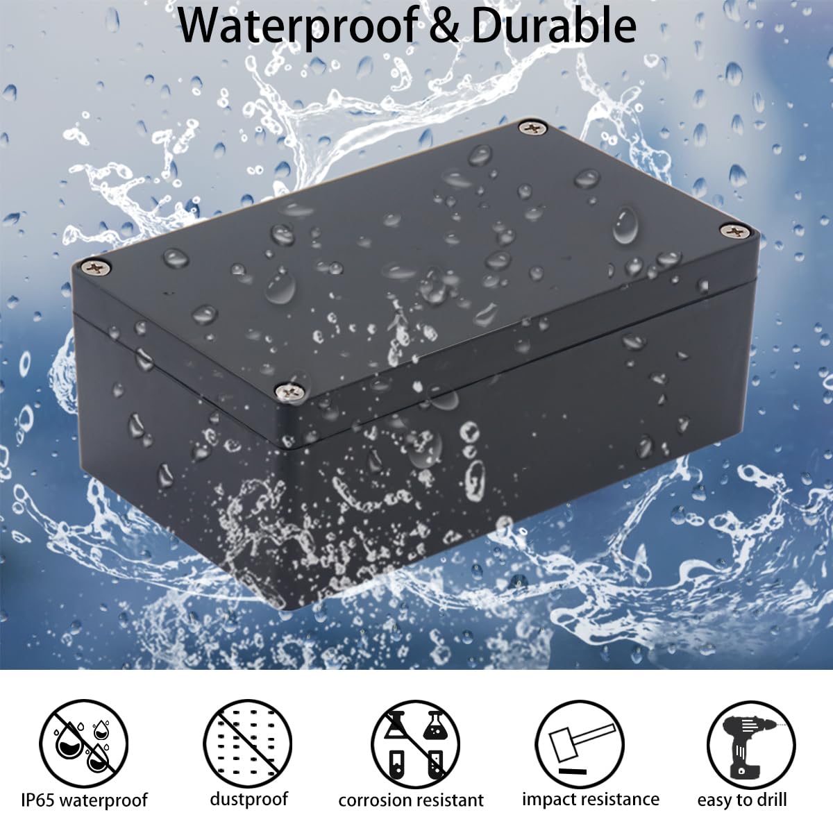 Junction Box IP65 Waterproof ABS Plastic Electrical Project Case Power Junction Boxes, Project Box with 4 PCS M16 Cable Glands 10.35x7.17x2.36 inch (263 x 182 x60 mm)