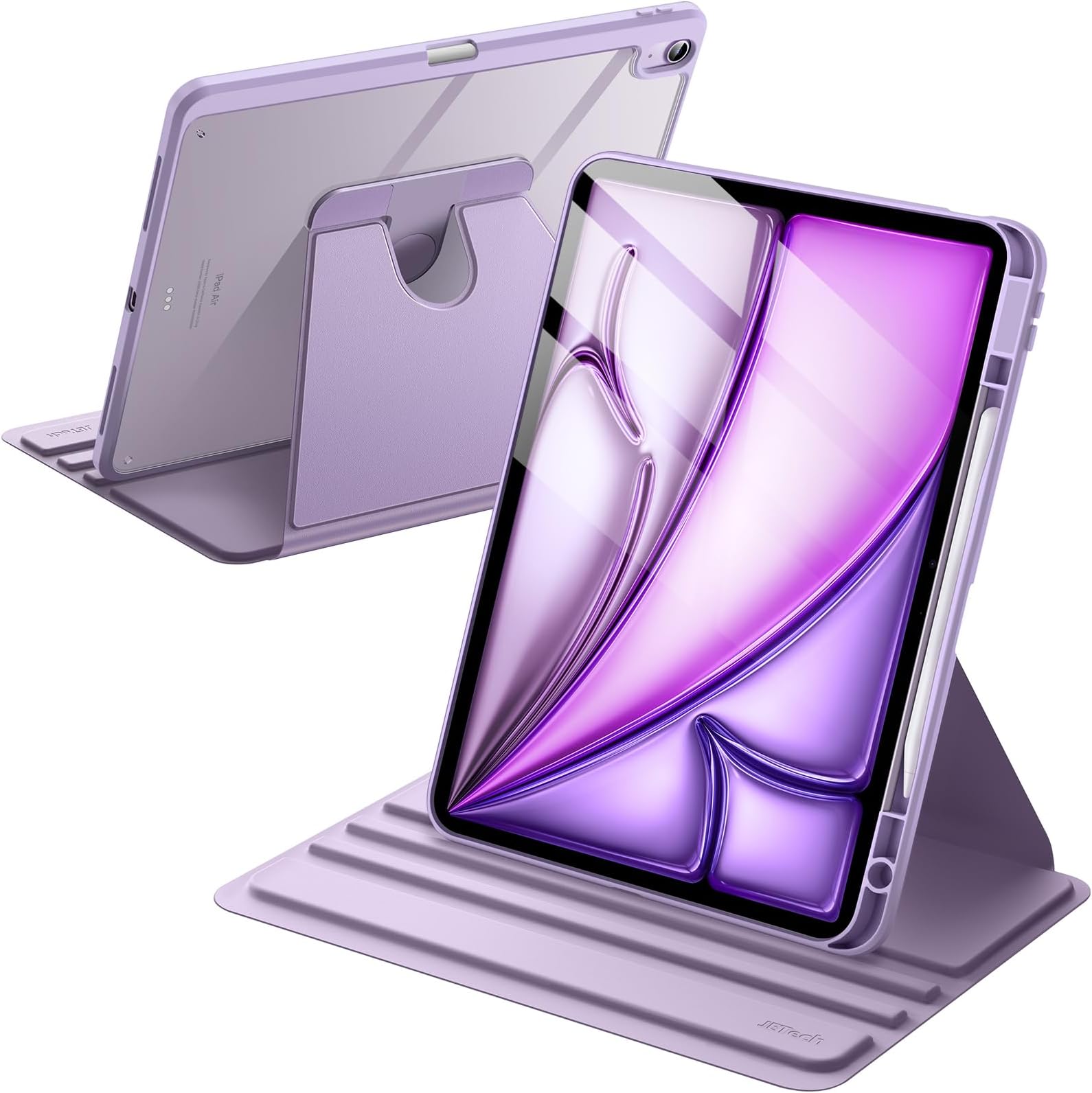 Rotating Case for iPad Air 13-Inch M4/M3/M2 (2026/2025/2024) with Pencil Holder, 360 Degree Rotation Protective Stand Cover Clear Back, Auto Wake/Sleep (Purple)