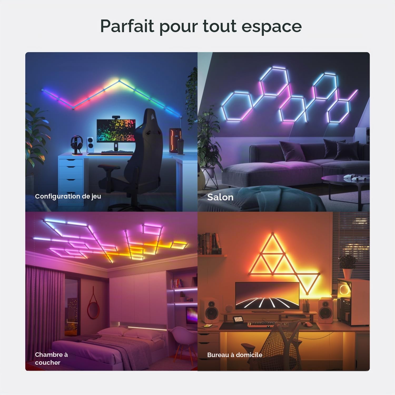 Nanoleaf Lines 60 Degrés Pack d'Extension, 3 Barres Lumineuses LED RGBW Connectées - Appliques Murales Luminaires Intérieur Modulaires Wi-Fi 16M Couleurs, Compatible Alexa, pour Salon Chambre Gaming