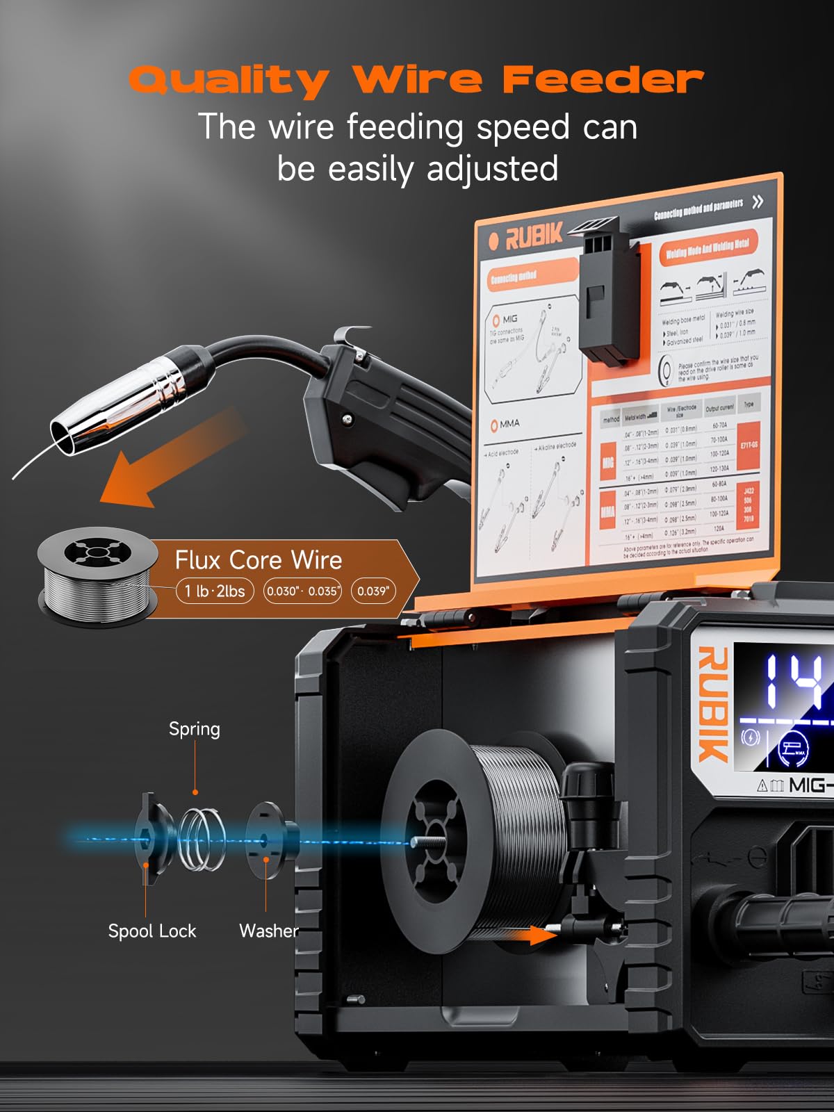 RUBIK MIG Welder 110 V, 140 A, máquina de soldadura MIG/LIFT TIG/STICK 3 en 1, soldador de núcleo de flujo, máquina de soldadura MIG portátil sin gas, soldador inversor IGBT con alambre de soldadura