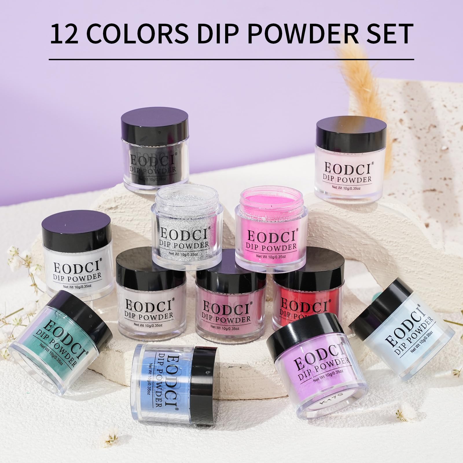 EODCI Juego profesional de polvo para inmersión, 12 colores, arte de uñas de San Valentín, principiante, salón de manicura, bricolaje, brillo en casa, blanco, rojo, azul, morado, no requiere lámpara