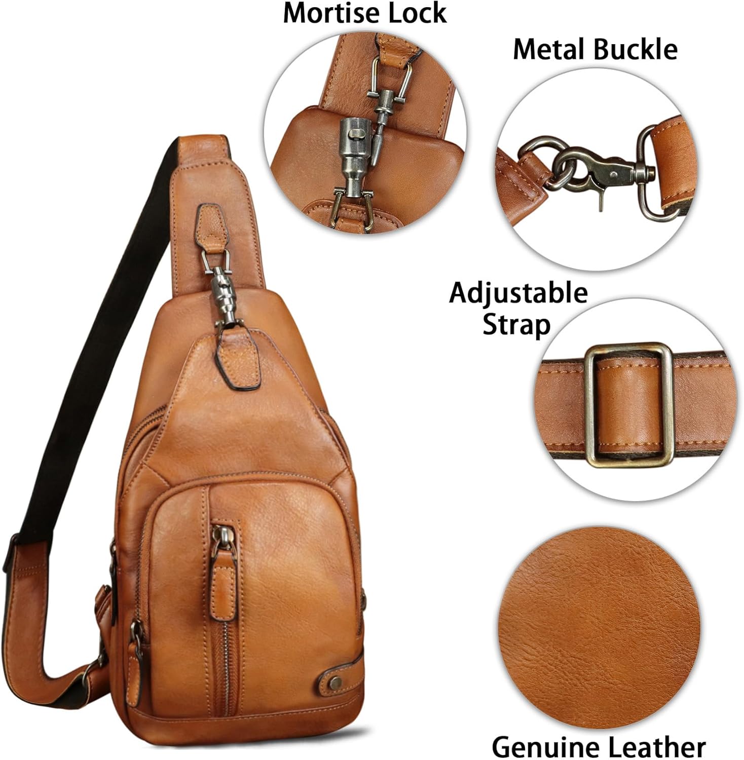 IVTG Genuine Leather Sling Bag for Women and Men Vintage Desinger Chest Over Shoulder Crossbody Bag Sling Backpack Purse (Brown) - Image 6