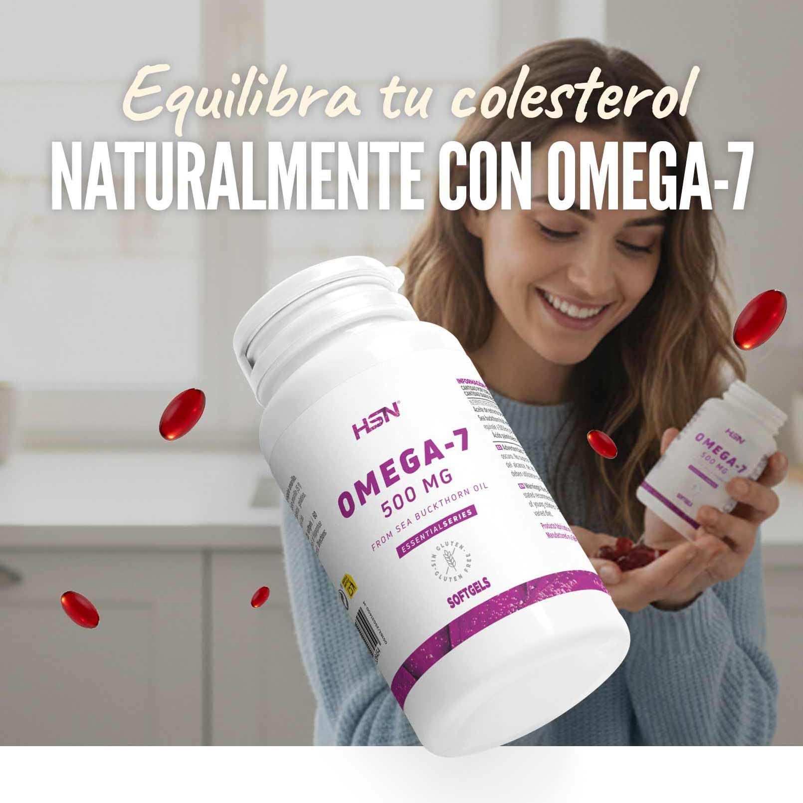 HSN Omega 7 Aceite de Espino Amarillo 500mg | 120 Perlas | Estandarizado al 35% en Ácido Palmitoleico | 5000mg equivalencia fruto de Hippophae rhamnoides | No-GMO, Sin Gluten ni Lactosa