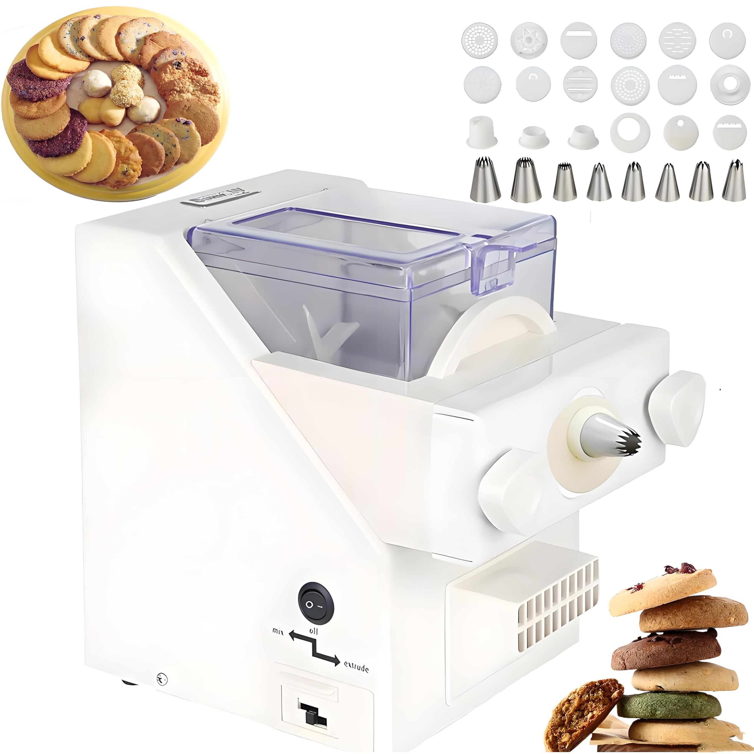 Prasa do ciastek do domowych ciasteczek, 180 W, z 8 dyszami i 6 szablonami dekoracyjnymi, automatyczne narzędzie do dekorowania ciasteczek i ciasteczek