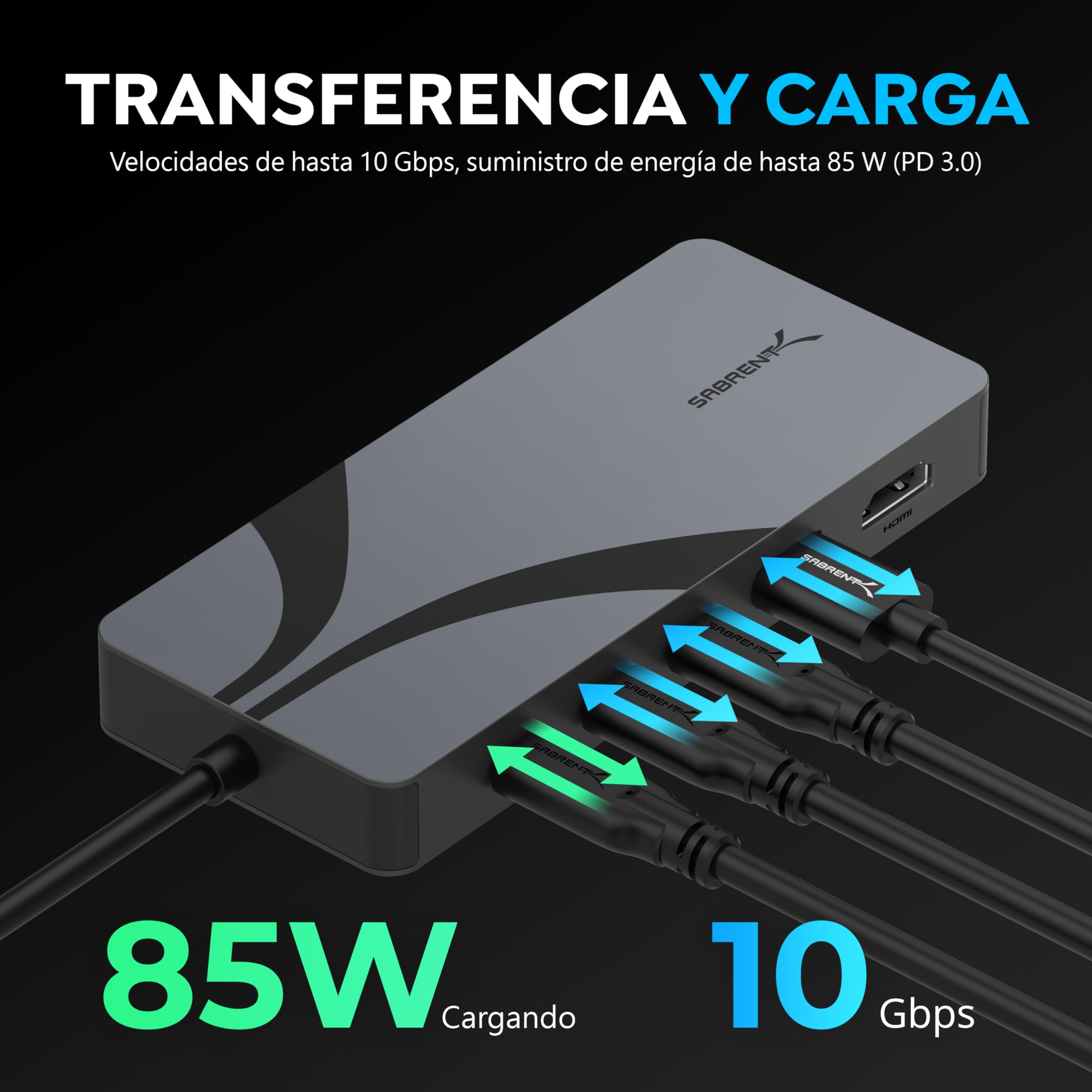 SABRENT Hub USB4 | Concentrador de Base de Viaje con 2 Puertos USB-C, 1 Puerto USB-A, HDMI 2.1, 2.5GbE y PD 3.0 de 85W (HB-U4HP)