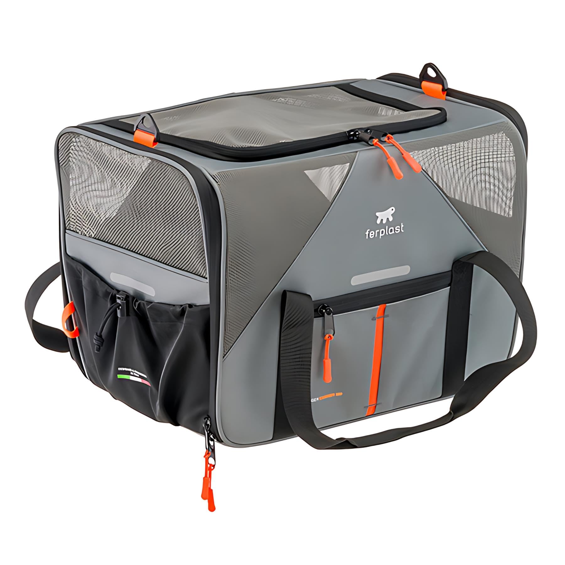 Ferplast VOYAGER CARRIER Cat Transporter, nosidełko dla psów, regulowane uchwyty i pasek na ramię, pasek bezpieczeństwa, podwójne otwieranie boczne, z poduszką, maks. 15 kg, 45 x 30 x wys. 33 cm,