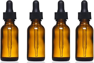 Amber Glass Bottles with Eye Droppers (1 oz, 4 pk) for Essential Oils, Colognes & Perfumes (Blank Labels Included)