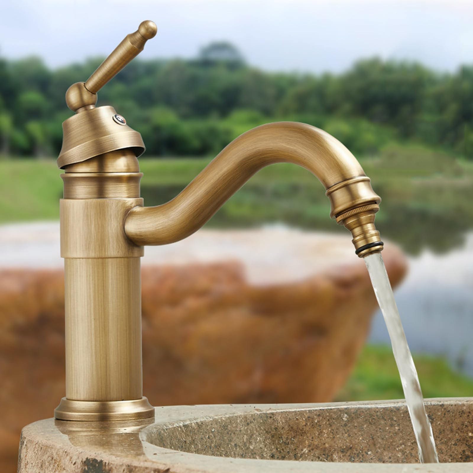 Rubinetto Giardino Retrò Girevole A 360° Rubinetti Da Esterno con Miscelatore Acqua Calda E Fredda In Ottone,21 cm
