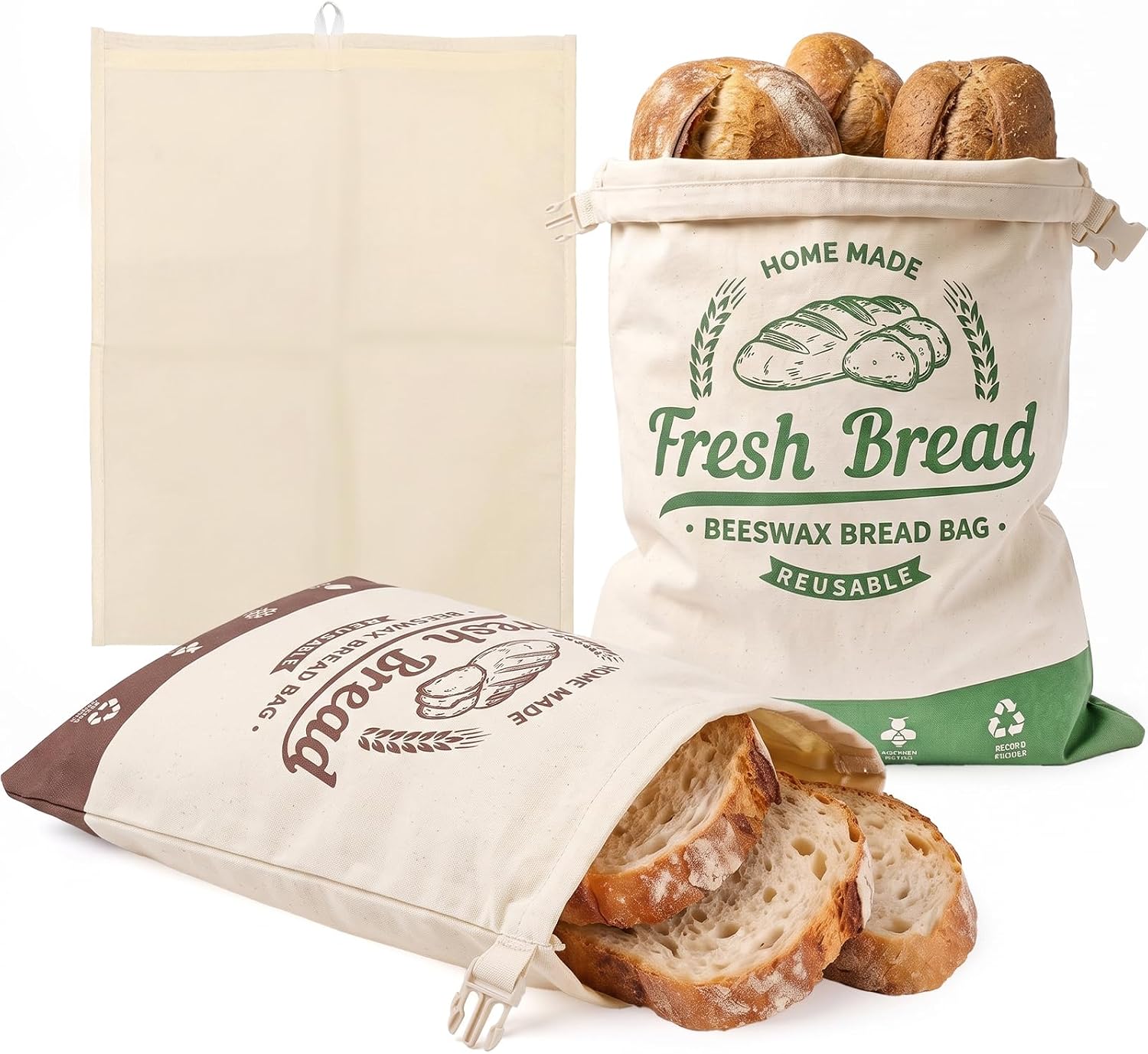 2-Pack Reusable Beeswax Bread Bags,with Removable Beeswax Liner,13×17 In