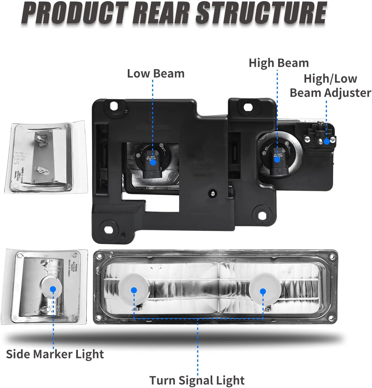Headlight Assembly for 1994-1998 Chevy Silverado/Suburban/Tahoe / C10 Pickup/C/K 1500 2500 3500 Truck Chrome Housing with Amber Reflector Headlamp Replacement Left and Right