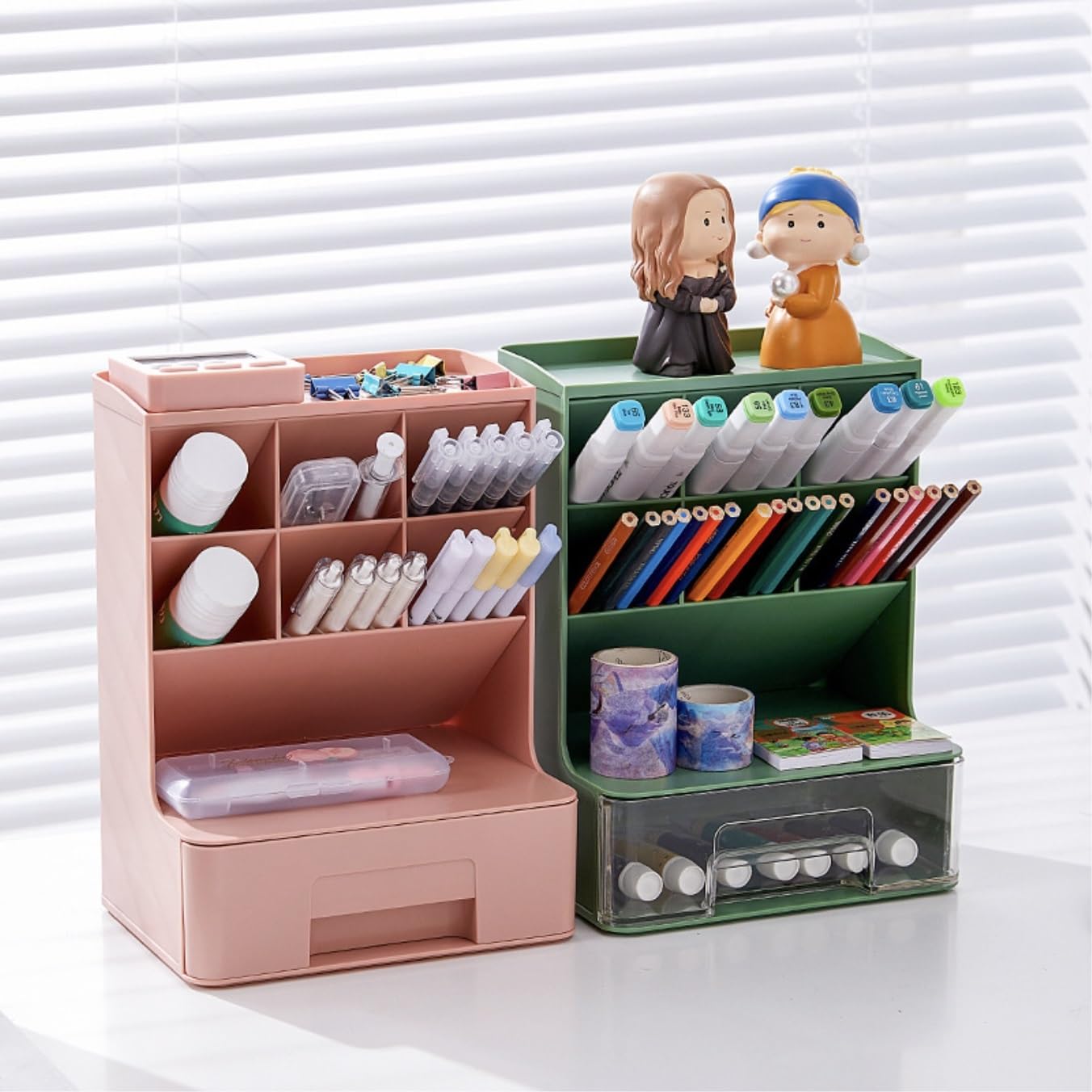 Organizer Trucchi Scatola portaoggetti for cancelleria da scrivania inclinata, scatola portapenne multi-griglia con scatola portaoggetti for cosmetici, rossetto e cassetto per Trucco Gioielli Accessor