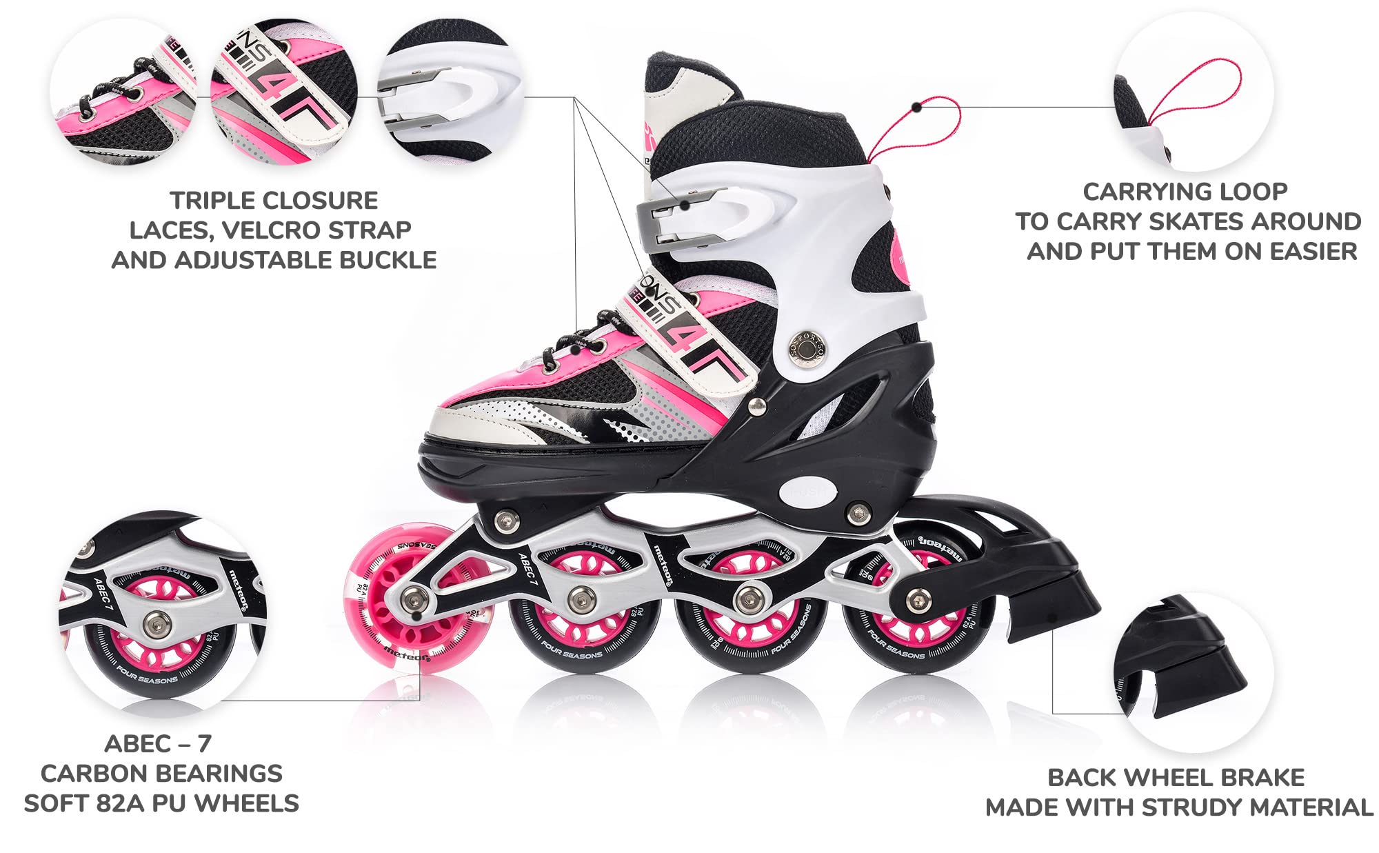 Rolki dla Dzieci Łyżwy Wrotki Łyżworolki Rollerblade 4 w 1 Fitness Młodzieżowe Damskie Męskie meskie Regulowane Czarne i różne kolory dla Dorosłych Scate Koła Led Meteor