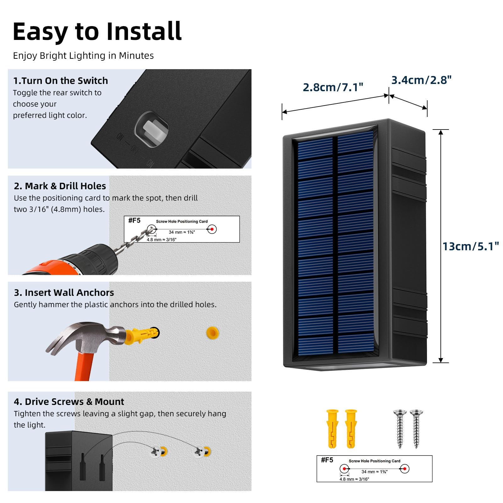 Solarlampen für Außen, Up and Down Solar Wandleuchten Aussen | 4er-Set IP65 Wasserdicht Solarleuchten , Deko Aussenleuchte für Garten, Wand, Terrasse, Garage, Hof (Warmweiß/Kaltweiß)