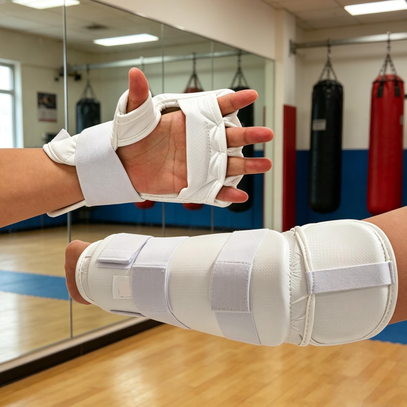 Impacts Protezioni avambraccio con cinghia regolabile rapidamente protezioni per mani e gomiti, competizione, karate, taekwondo, attrezzatura protettiva