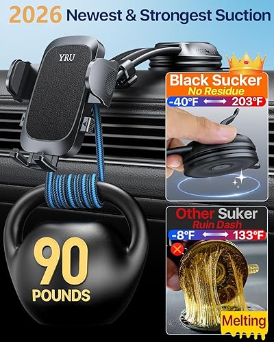 Miniatura 2 de YRU Soporte para teléfono de coche más seguro y resistente mejorado, brazo flexible 【Succión giratoria de 360° y nunca bloquea la vista】Soporte de