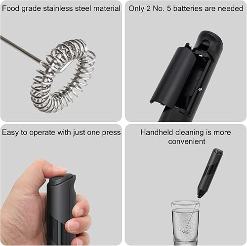 Miniatura 6 de Potente varita para burbujeador de leche, mezclador de bebidas rápido de mano con batidor de acero inoxidable para café, lattes, capuchino, matcha,