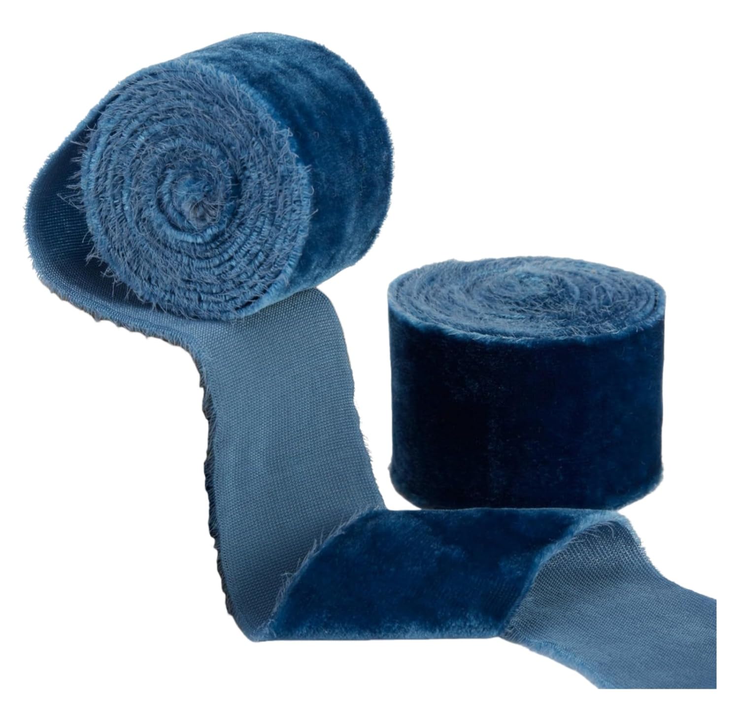 3 Pcs Velvet Ribbon, 1.5 Inch x 1.5 Yds Handmade Frayed Raw Edge Silk Ribbons Craft for Christmas Wedding Home Decor(Blue)