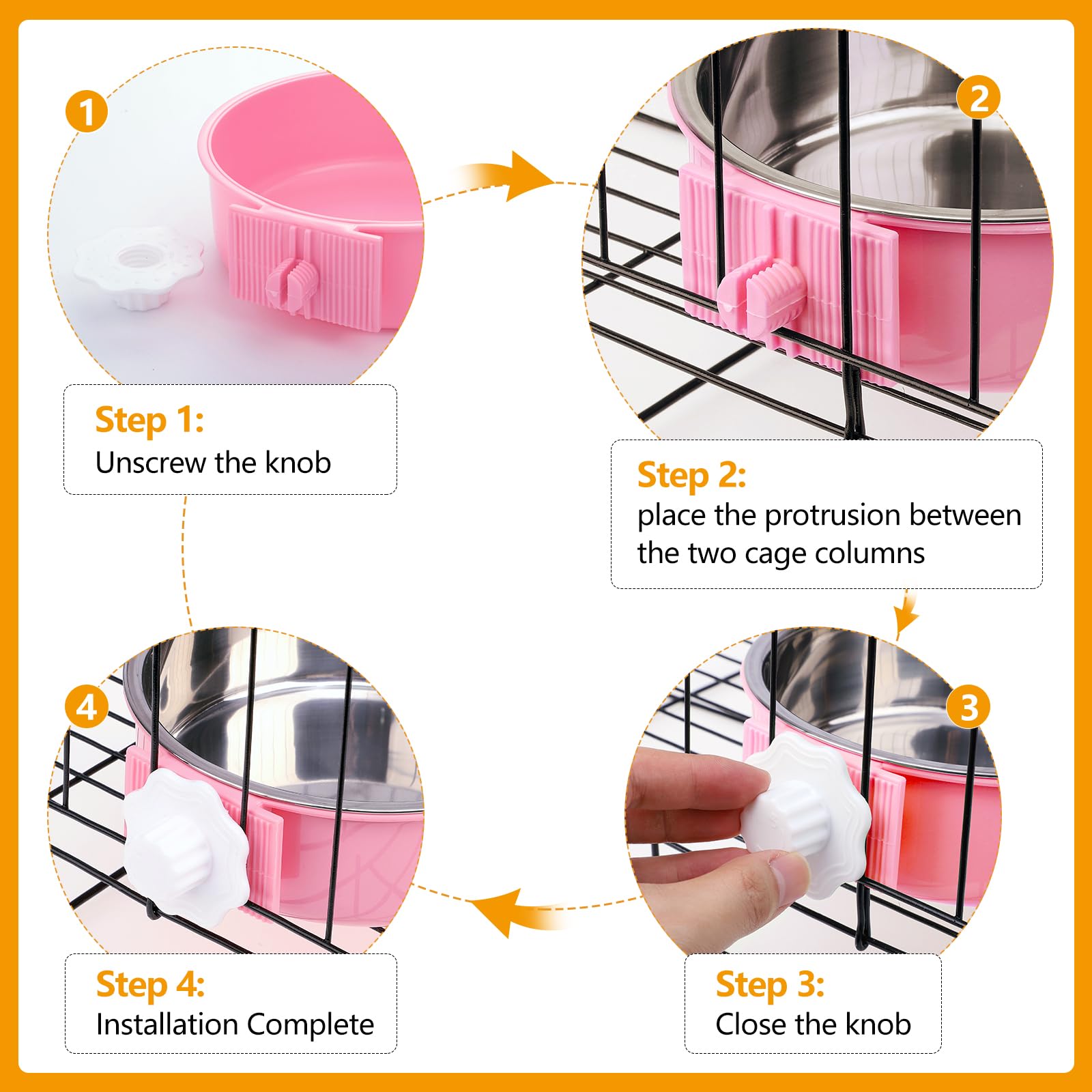 2 Pcs 2-in-1 Pet Crate Bowls, 15cm/6In 750ml Hanging Cage Dog Bowl Removable Cage Water Bowls for Dog Cat - Image 4