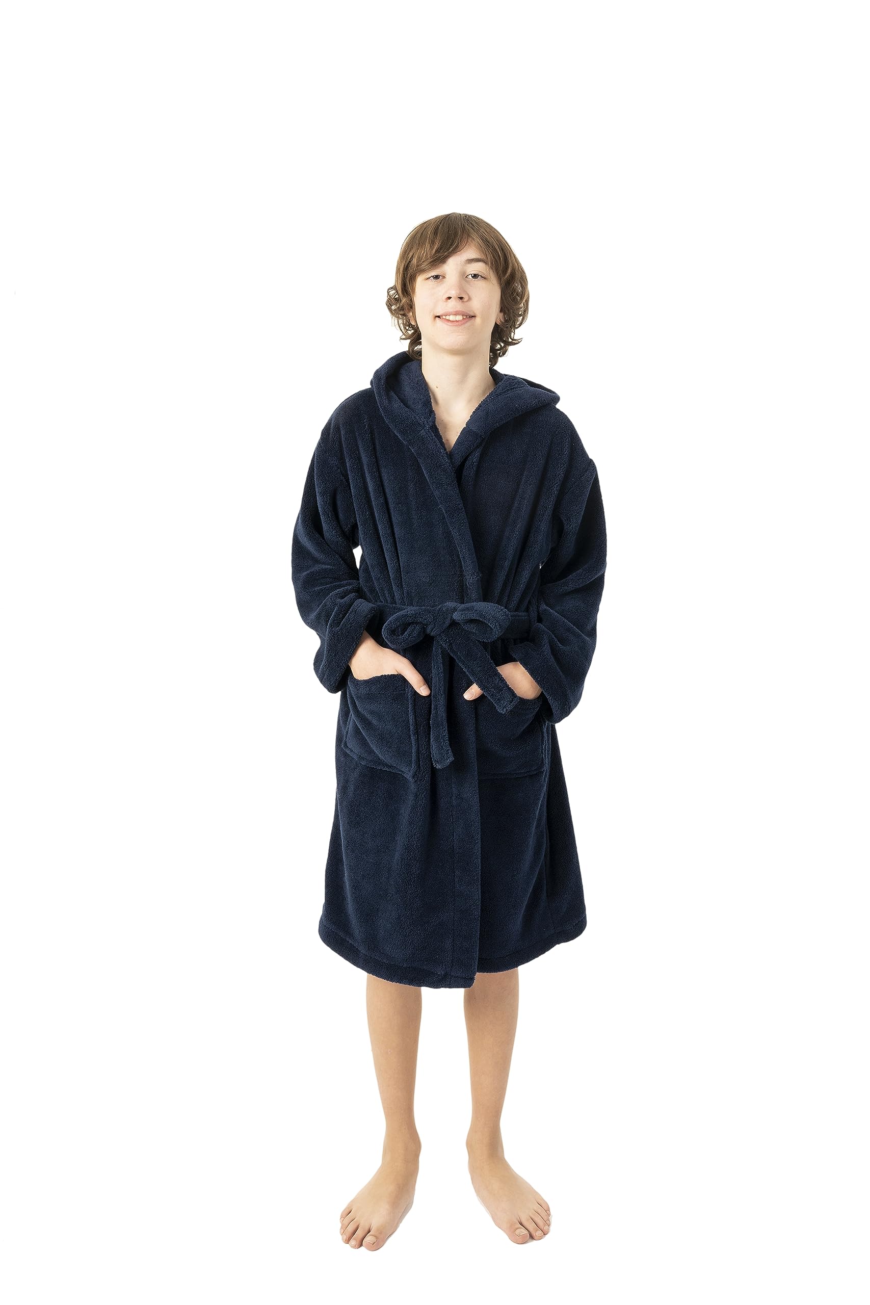 Dresmannst BC BARE COTTON Jungen Bademantel aus Mikrofaser-Fleece mit Kapuze, Marineblau