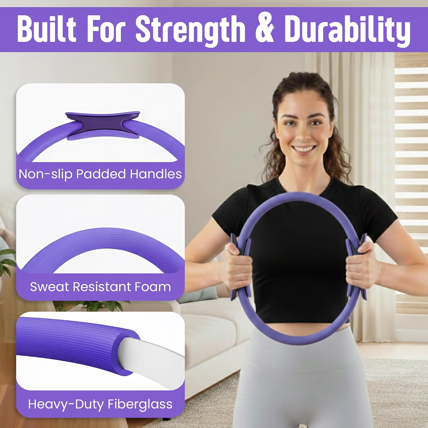Pilates Kit for Women – 16 Pcs Home Pilates Equipment Set with Magic Circle Ring, Ball, 5 Resistance Bands, Yoga Strap, Ankle Weights, Grip Socks & More | Pilates Starter Kit – Purple