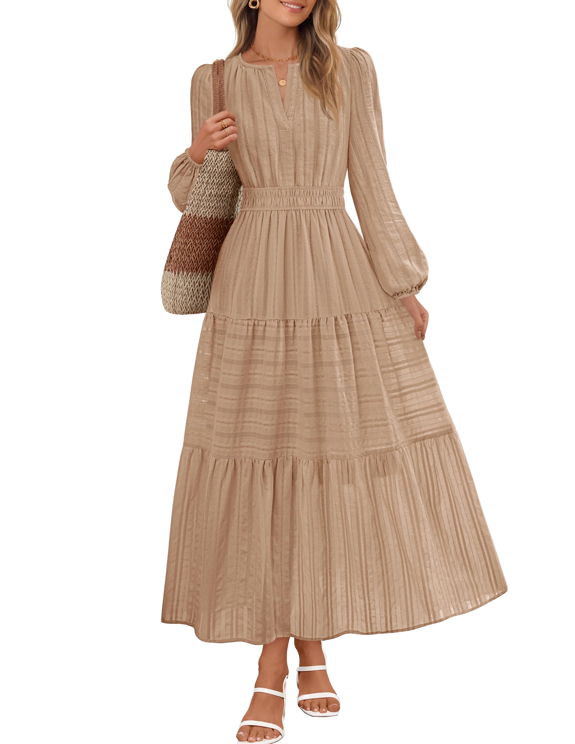 MEROKEETY Long Sleeve Midi Dress