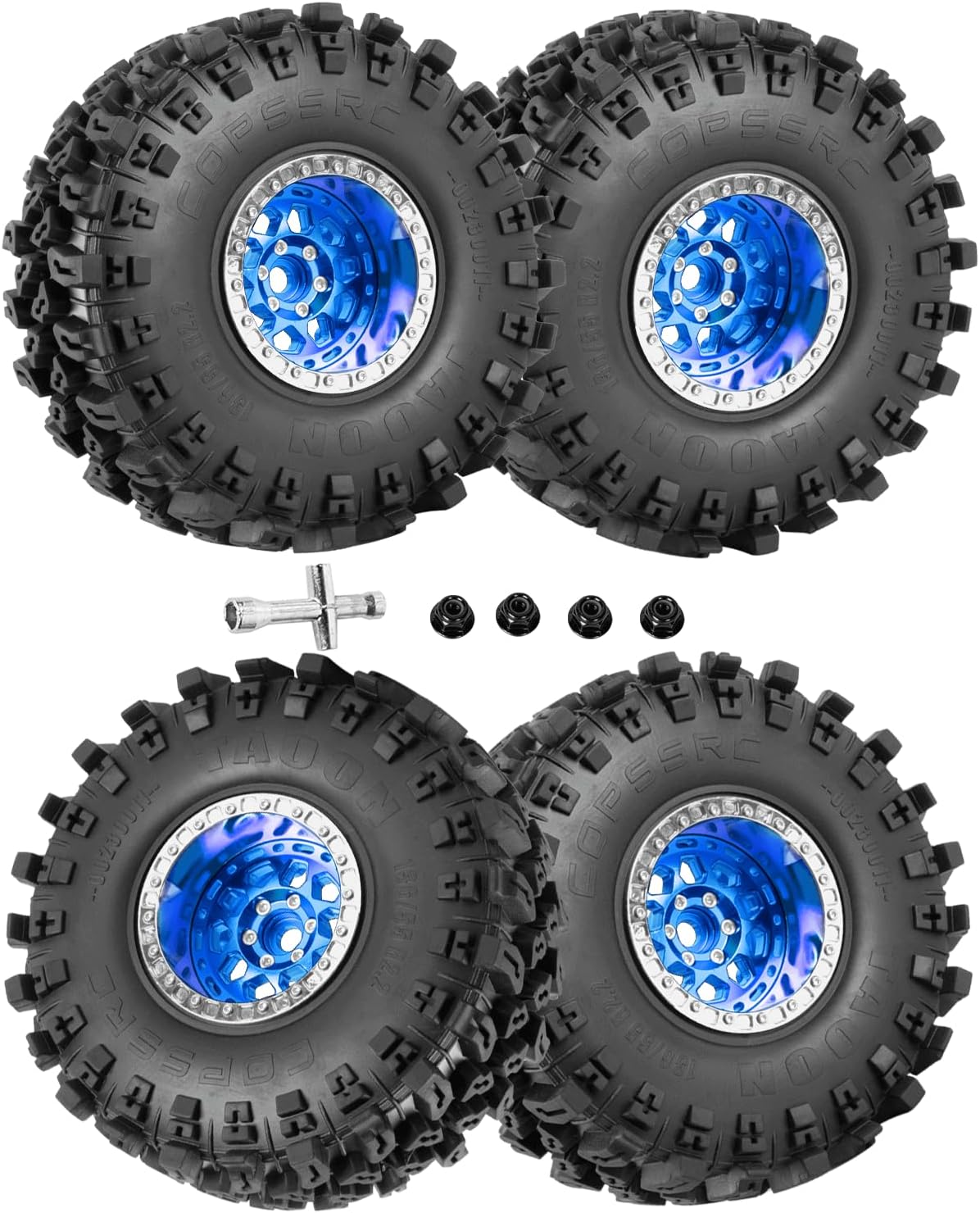 RC 2.2 Beadlock Wheels and Tires for 1/10 TRX4 SCX10 Capra AMG 6x6 Gen8 Everest Gen7 Pro RC Crawler,Alunium 2.2 Beadlock Rims RC Wheels 2.2 Beadlock Tires,4pcs,Navy Blue