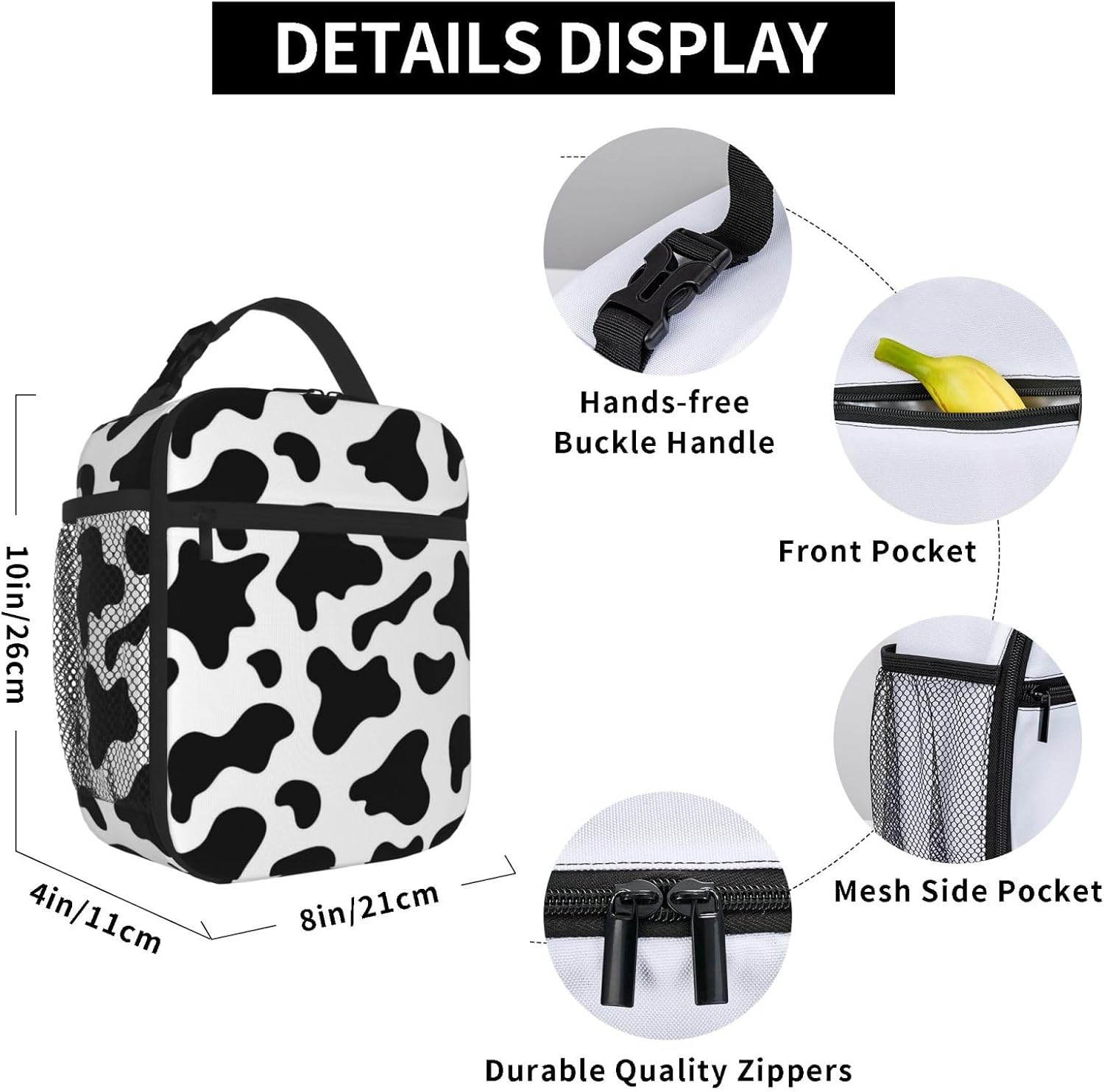 Black White Cow Insulated Lunch Bag