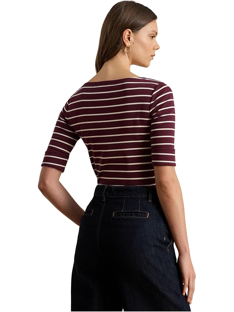 Red Lauren Ralph Lauren Striped Stretch Cotton Boatneck Tee
