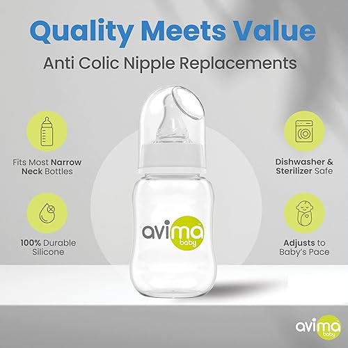 Miniatura 3 de Avima Biberones anticólicos 4 onzas, pezones de flujo lento Sin BPA, cuello estándar Etapa 1 para 0 3 meses Juego de 6