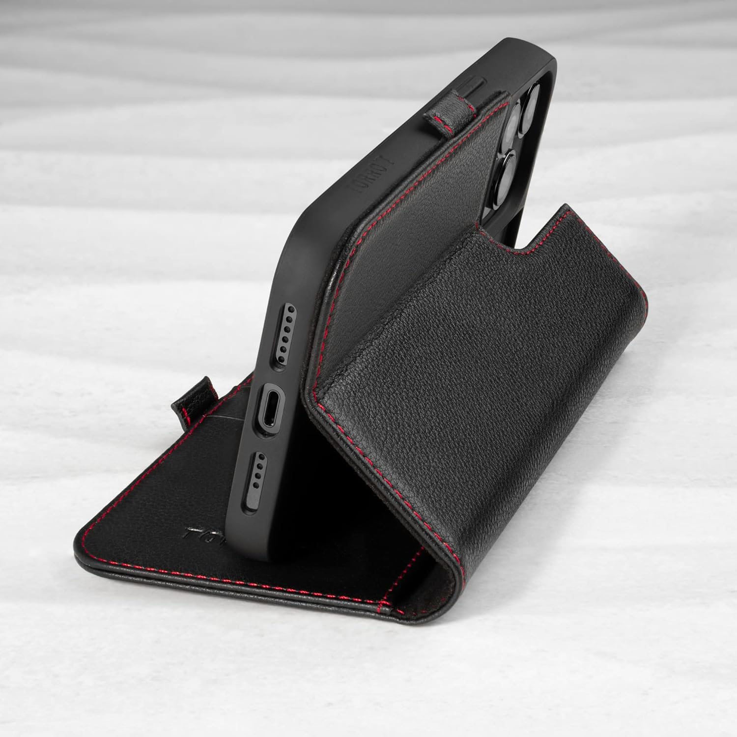 TORRO Leather Case Compatible with iPhone 14 Pro – Genuine Leather Wallet Case/Cover with Card Holder and Stand Function (Black) - Image 3