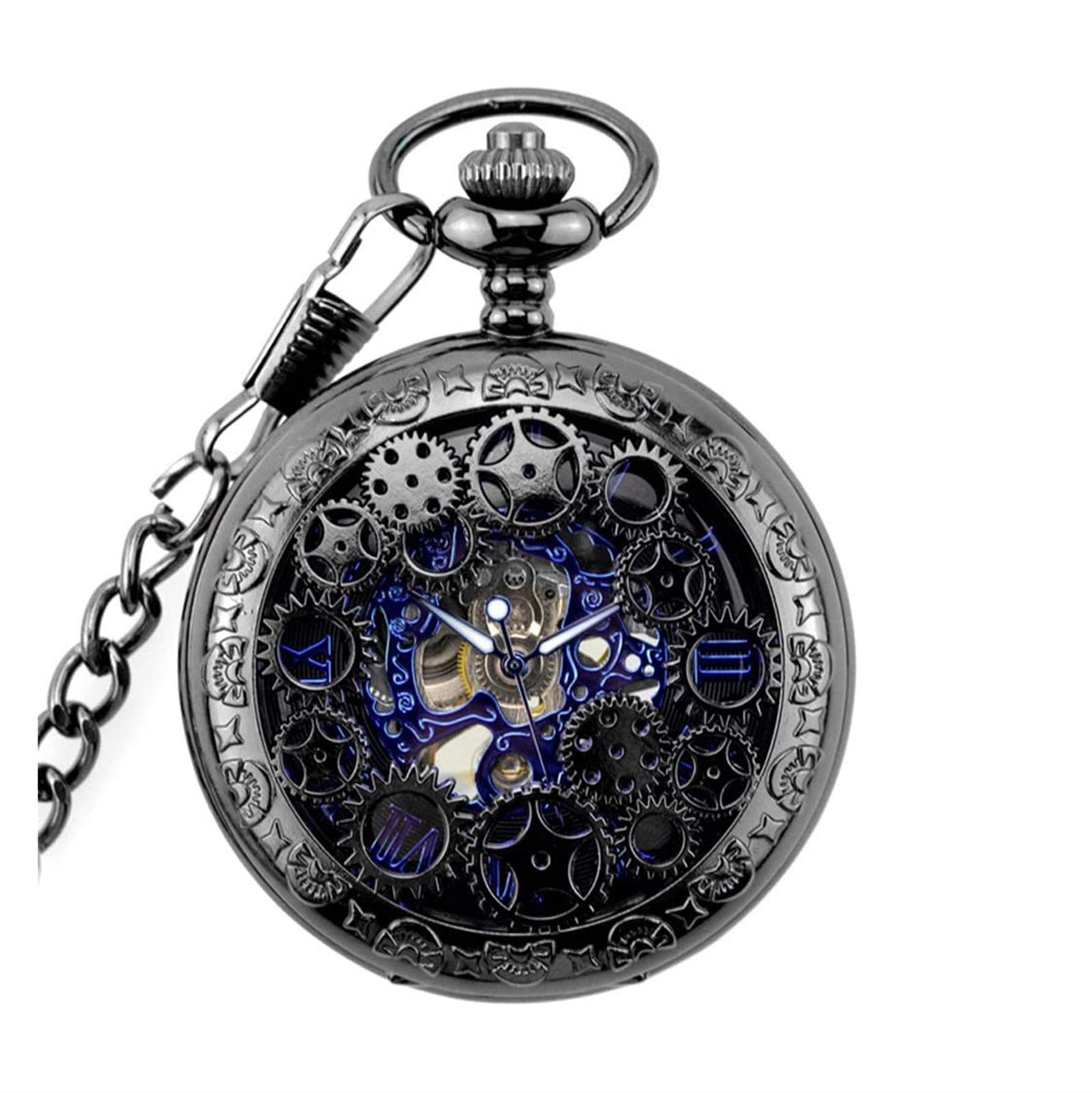 LIIAV Orologi da Taschino scheletrati con quadrante Numeri Romani Meccanici con Scatola e Catene for Uomo Donna