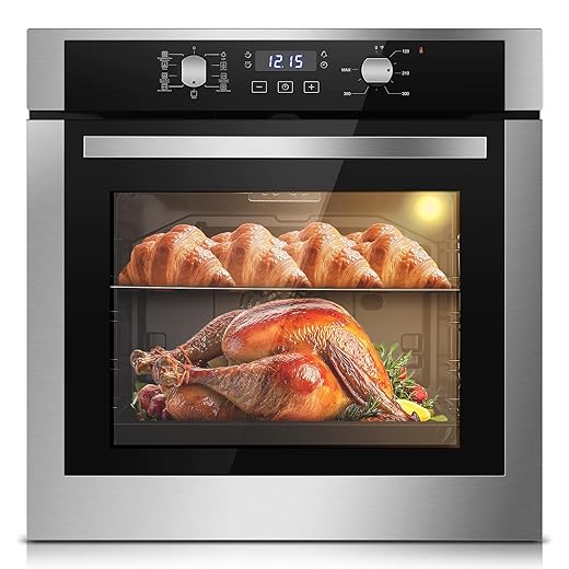 Wall Ovens 24 Inch Electric 3220W,2.8 Cu.Ft Single Wall Oven with 3-Key Digital Control,for Precise Baking,360° Rotisserie, 9 Functions & Easy-Clean Enamel Cavity for restaurant, and home