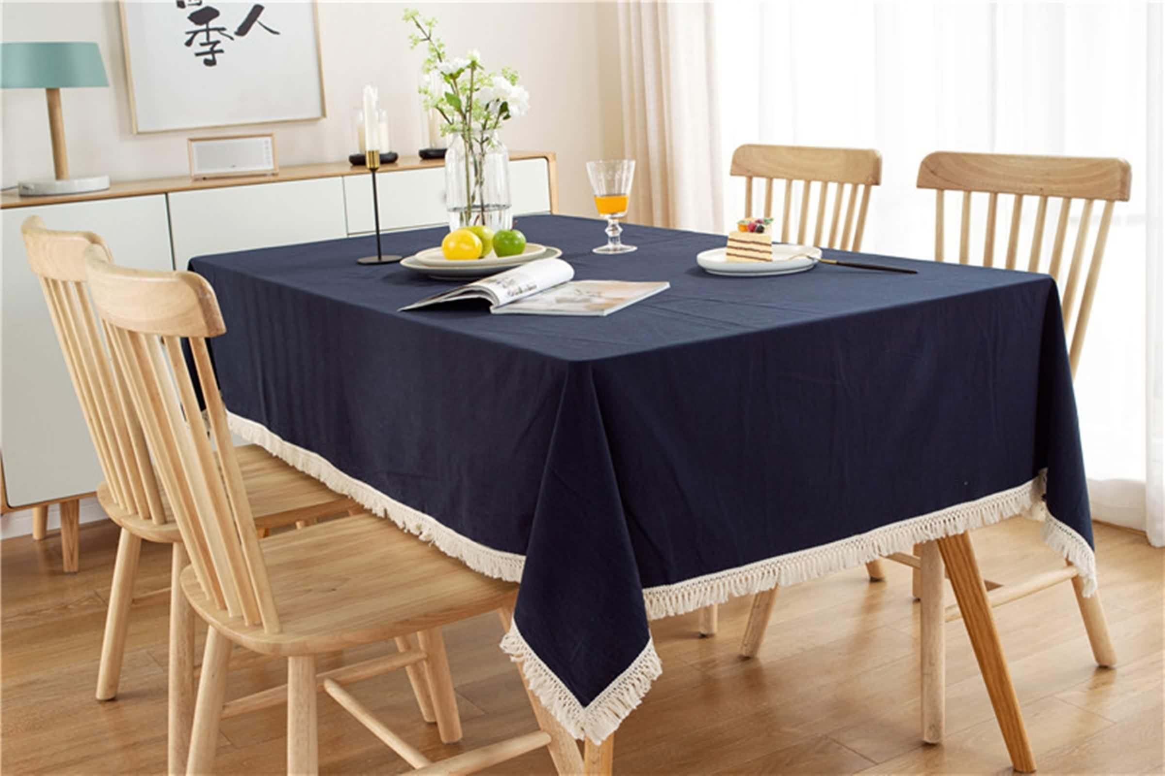 Tovaglia Cotone 140X180, Tovaglia Elegante Blu Navy Tinta Unita con Nappa Copritavolo per Soggiorno Cucina