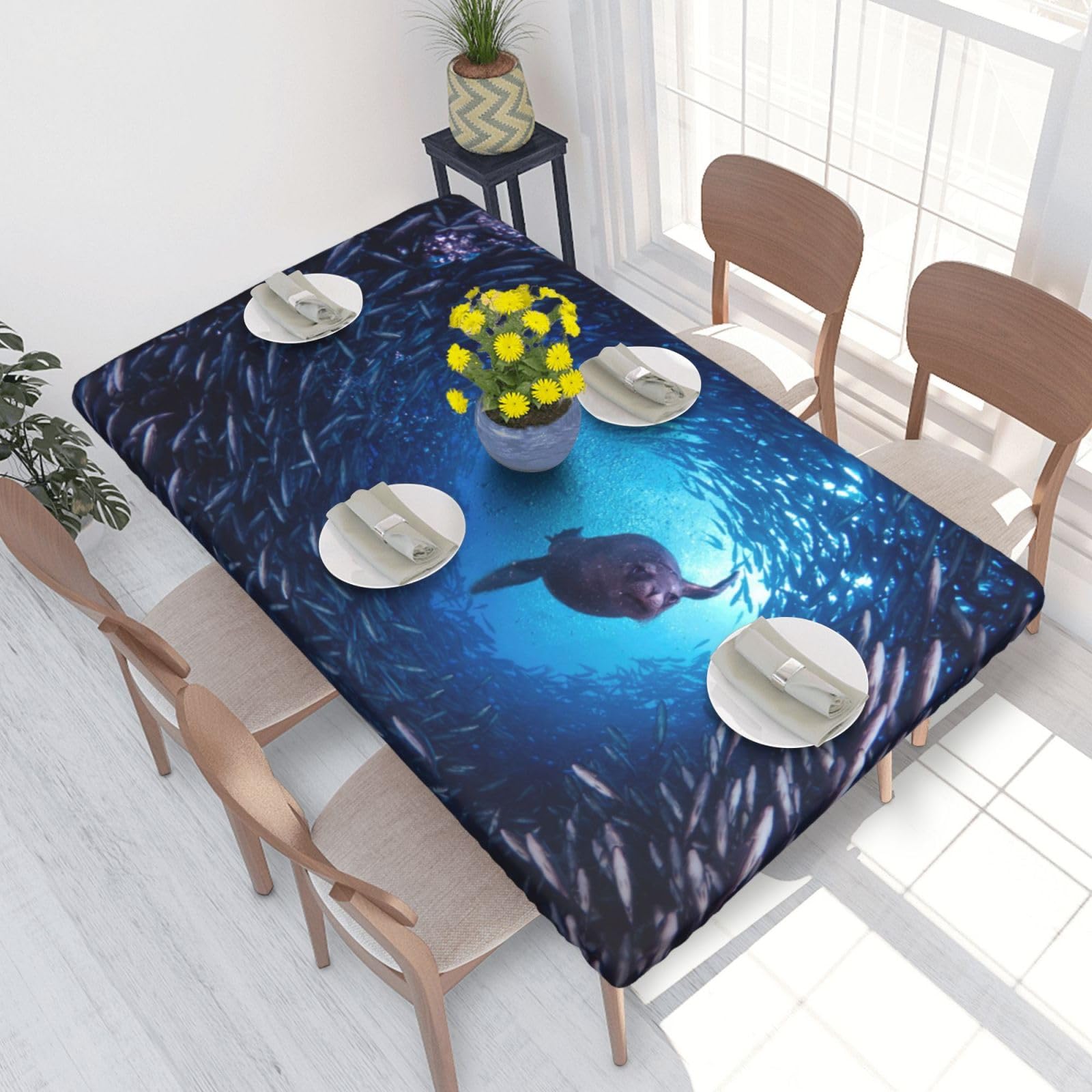 BNVSADC Underwater sea lion Printed 4FT Tablecloth 122x76 CM Polyester Kitchen Water Resistant Table Cloth Dining Table Decoration Table Covers