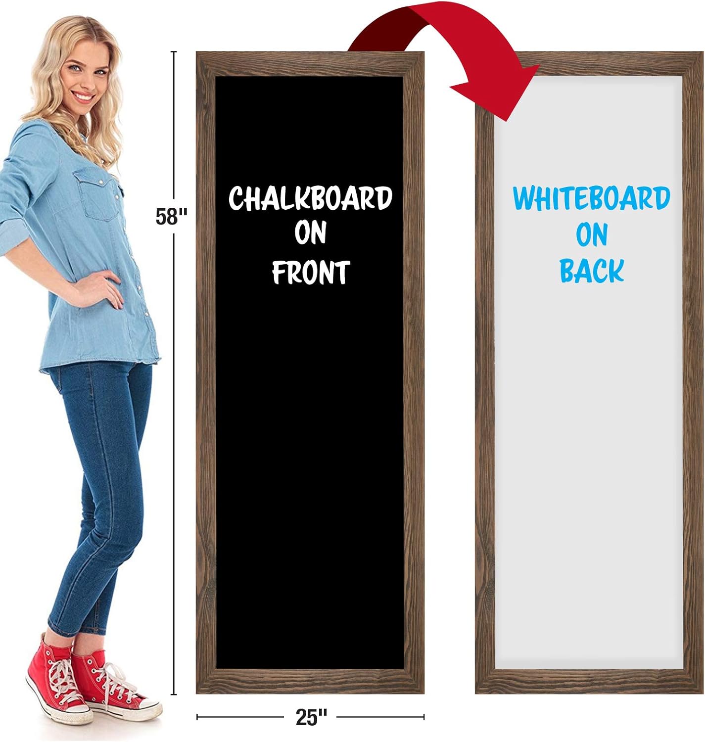 Extra Large Gigantic Rustic Chalkboard Sign: 58"x25" Hanging Chalk Sign for Kitchen Wall Decor, Restaurant Menu Board/Hangs in Both Directions/Reversible with Dry Erase Board on Back : Office Products