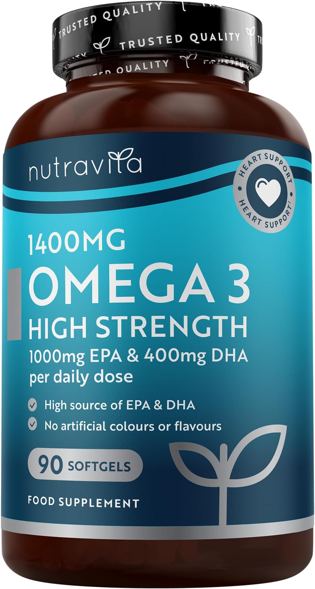 Highest Strength Omega 3 Fish Oil 2000mg - Providing 1000mg EPA & 400mg DHA per Serving - Sustainably Sourced & Contaminant Free - Made in The UK
