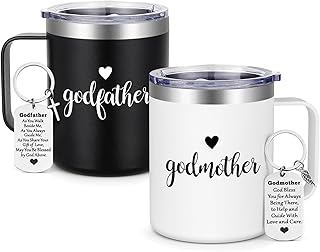 LiqCool Godparents Proposal Gift, Godmother & Godfather Mug Set with Keychain, Godparents Gift for
