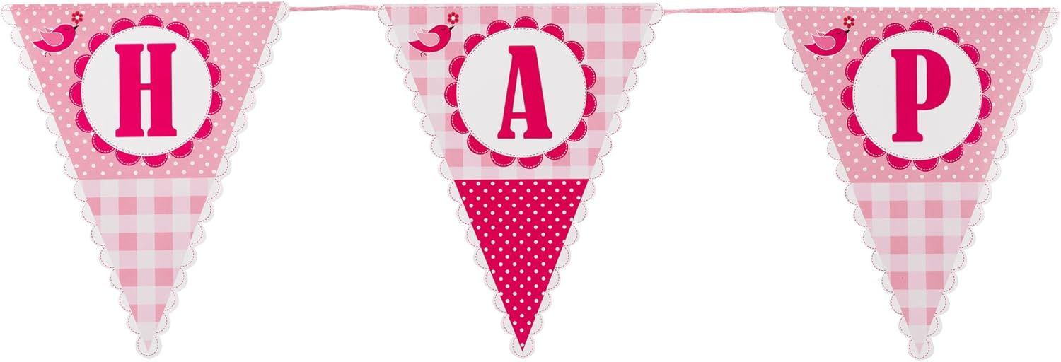 Neviti Little Bird Tableware Happy Birthday Party Supplies Decorations Flowers Pink Girls (Paper Bunting)