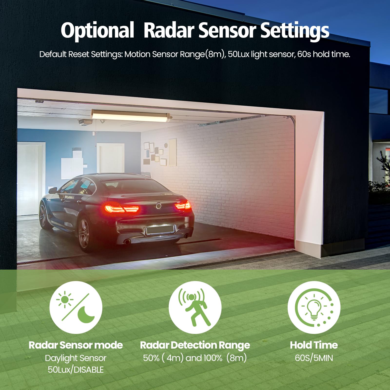 LEZOE Lámpara LED estanca con detector de movimiento IP66 120CM, 30W 4200Lumen (140Lm/W) Lámpara de techo LED con sensor, IP66 impermeable para baño, almacén, sótano, garaje, taller, cocina 4000K