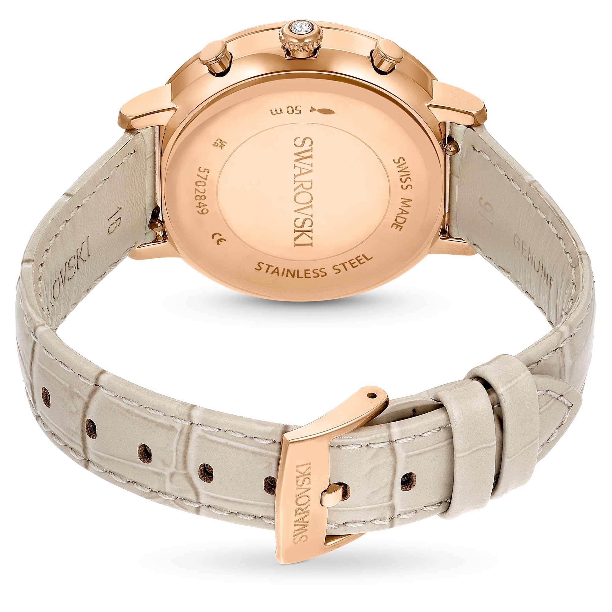 Swarovski Matrix Kollektion Chrono Uhr, Swiss Made, Lederarmband, Roségold-Finish