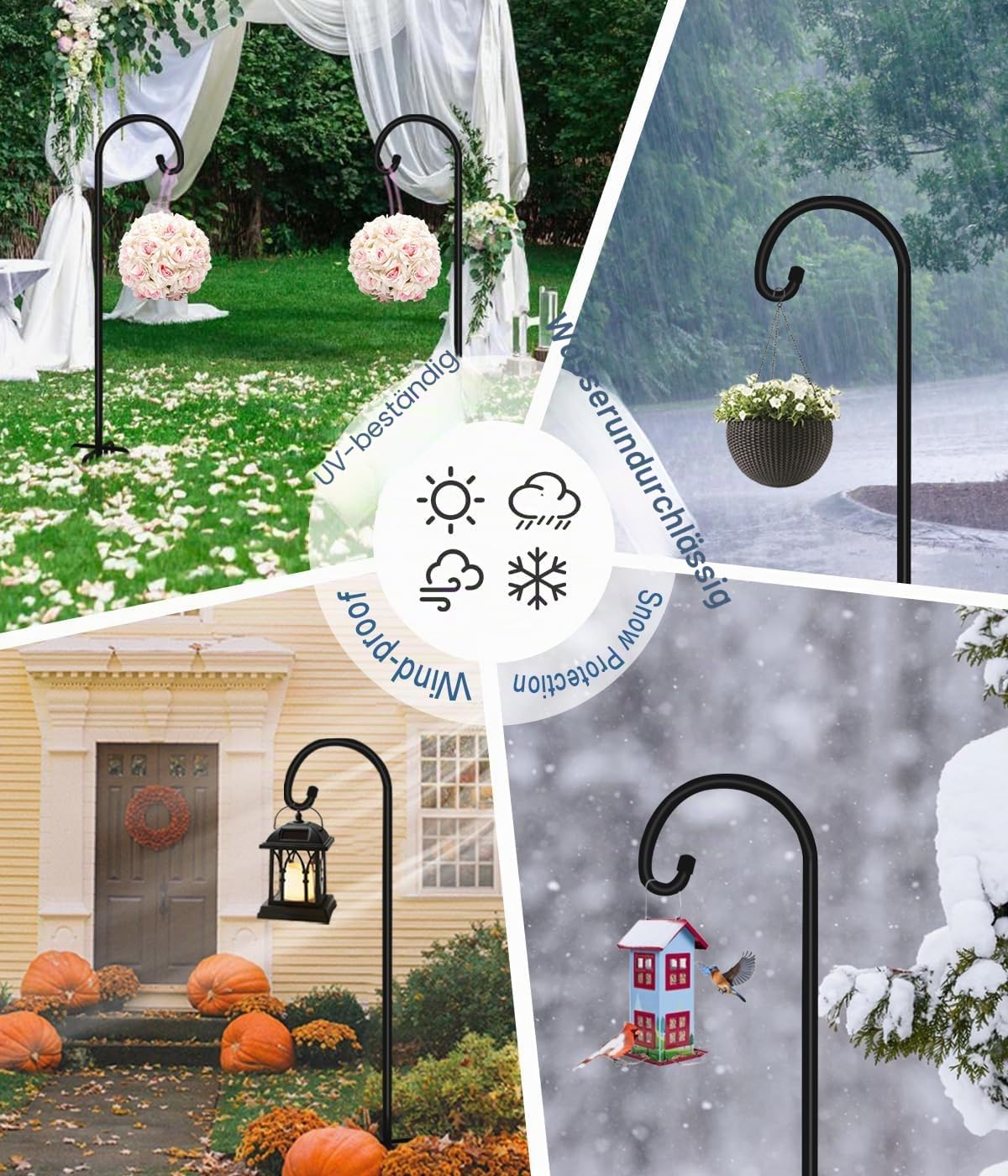Artigarden Garden Schäferhaken, verbesserter robuster Basis mit 7 Zinken, für Vogelfutterstation,Metal,verstellbarer Hängepfahl für Gartenlichter, Aufhänger, Hochzeitsdekoration, Pflanzkörbe, 1 274cm