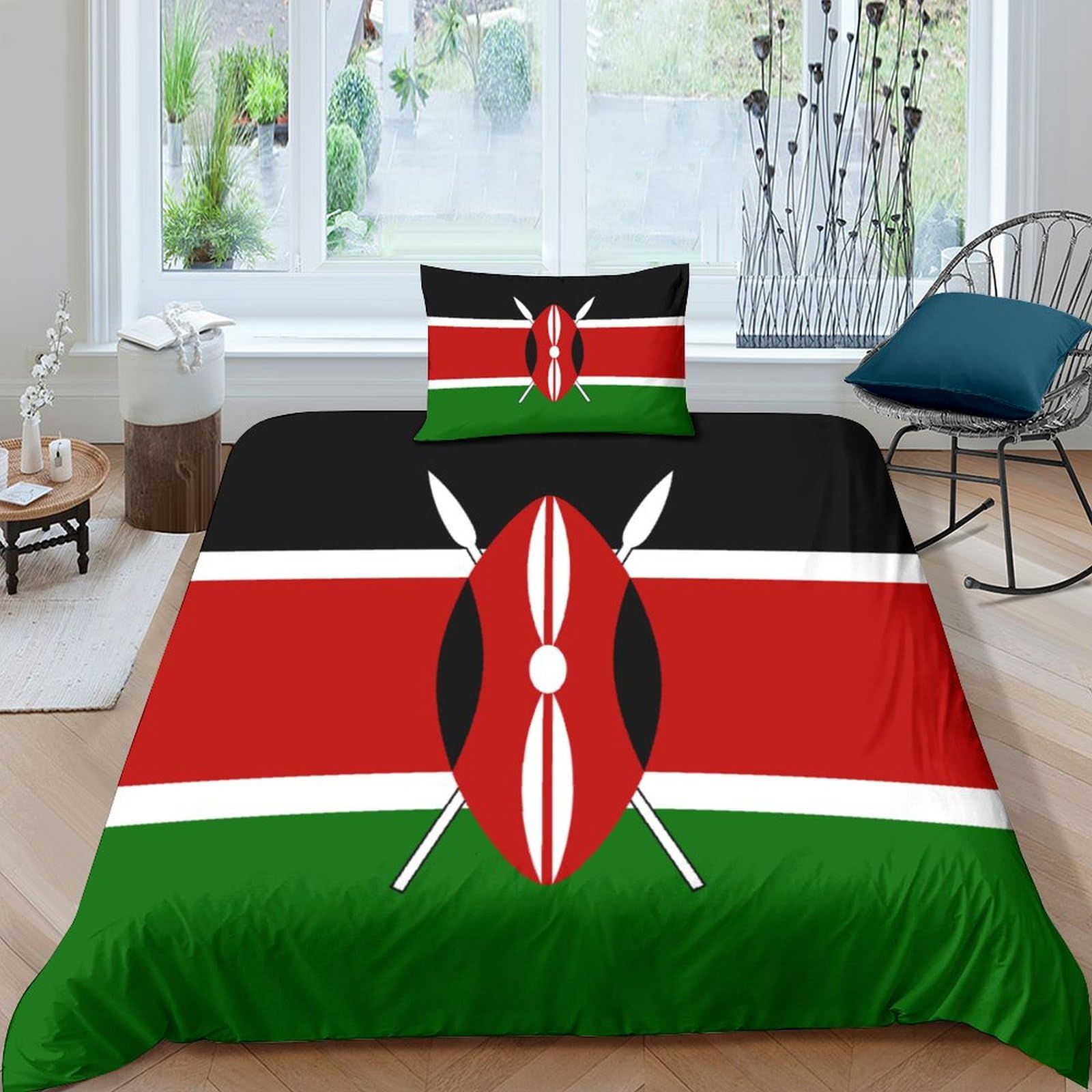 AAHARYA Flag of Kenya Duvet Cover National Flag Bedding Set Soft Microfibe Quilt Cover,Hidden Zipper,Gift,with Pillowcase Single（135x200cm）