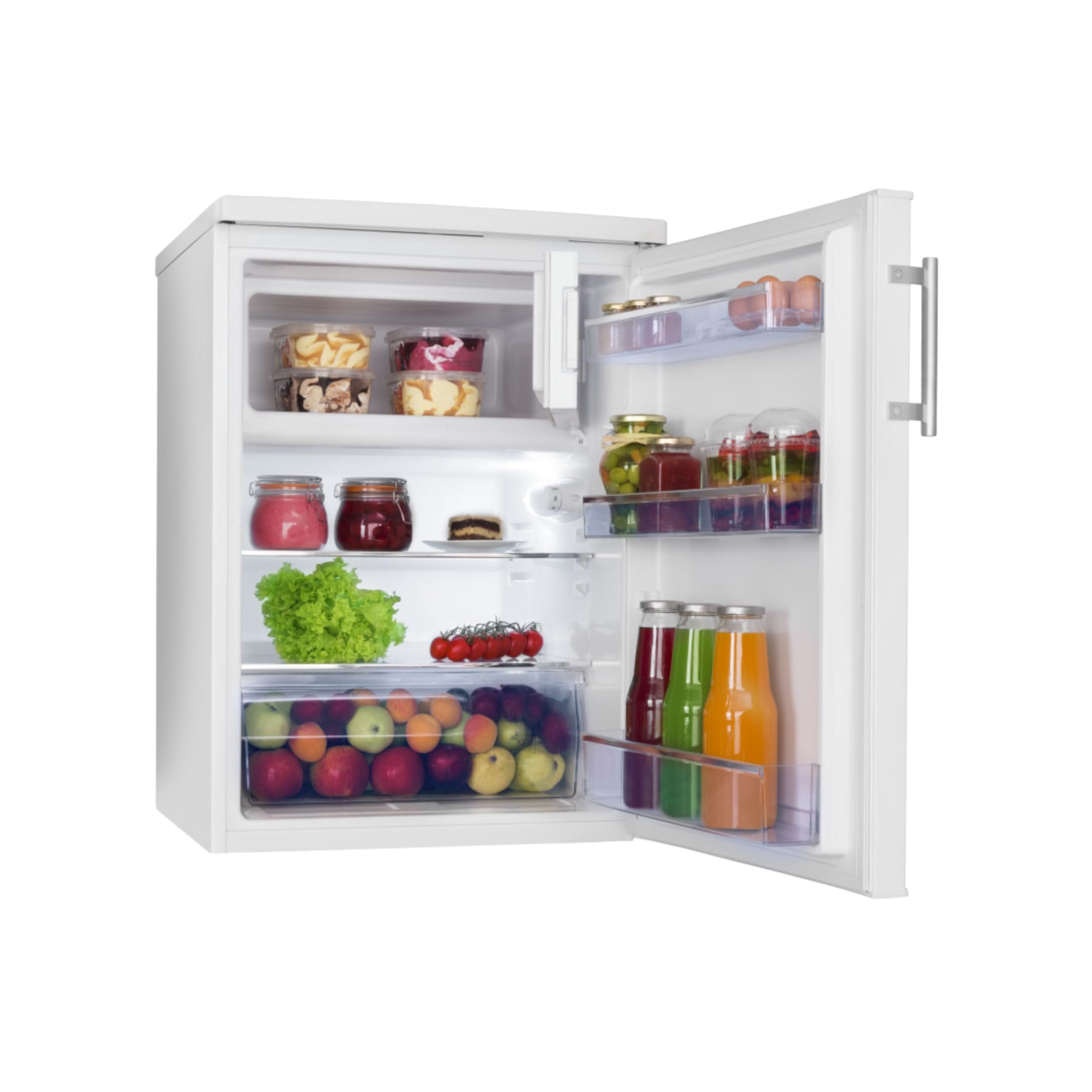 Amica Kühlschrank mit Gefrierfach 136 L 85x60x64,8 cm KS 15915 W | 117 L Kühlteil, 19 L Gefrierteil, LED Beleuchtung, Gemüseschublade, Wechselbarer Türanschlag, Glasablage