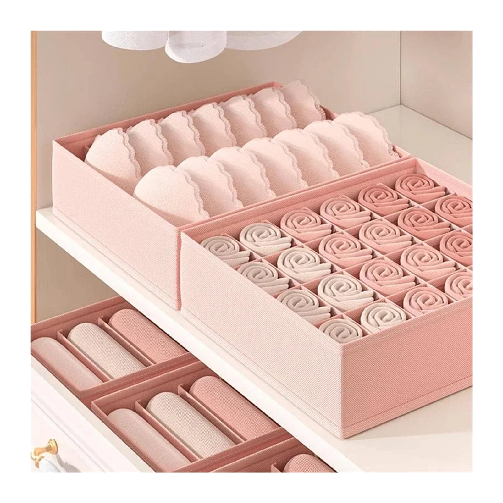 ATEUXOL Drawer Organizer for Clothes 3pcs/Set -Underwear Bra Socks Storage Box Clothes Organizer Underwear(Pink)