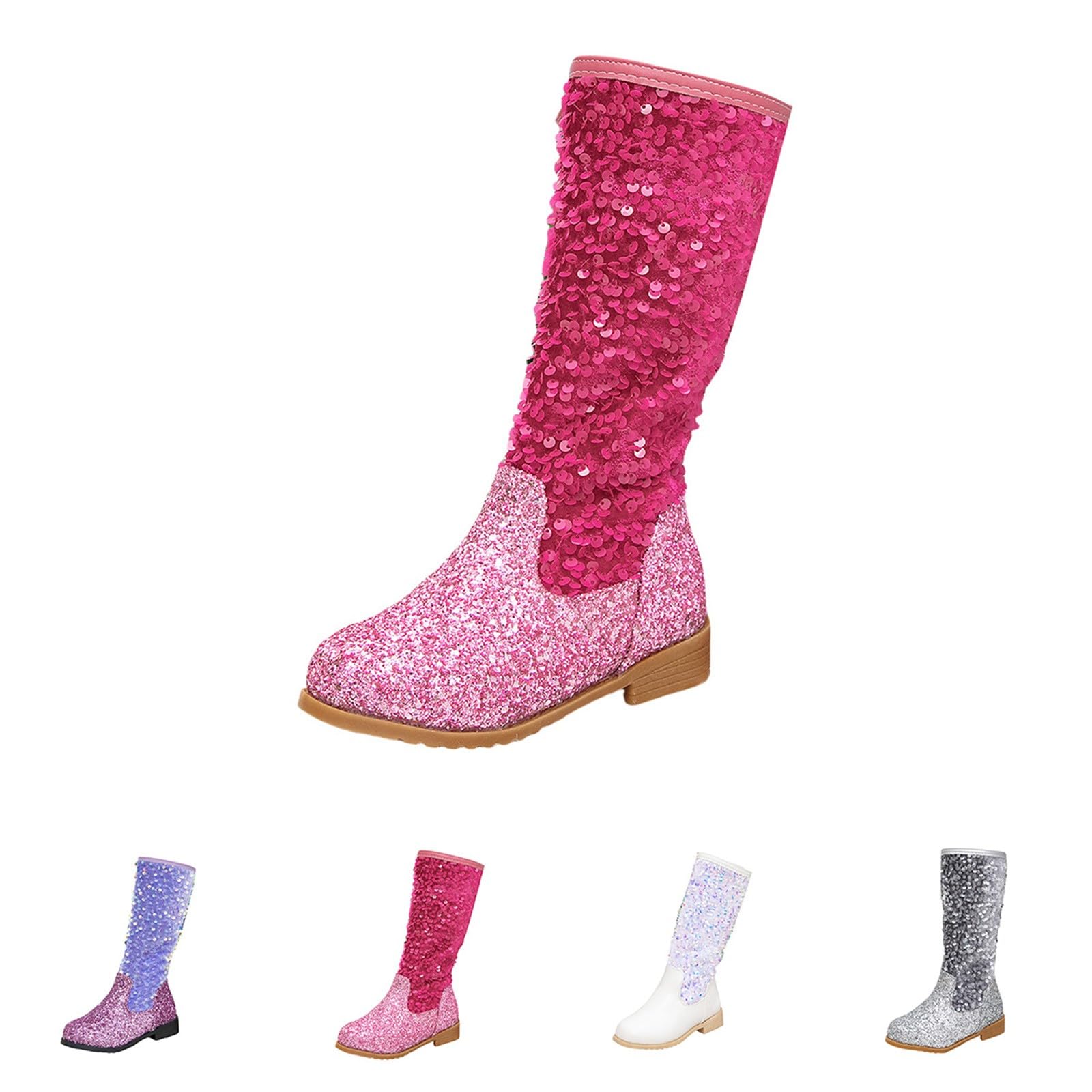 Botas altas hasta la rodilla con diamantes de imitación brillantes para niños y niñas, botas de equitación con tacón antideslizante, botas de equitación para fiestas y cumpleaños