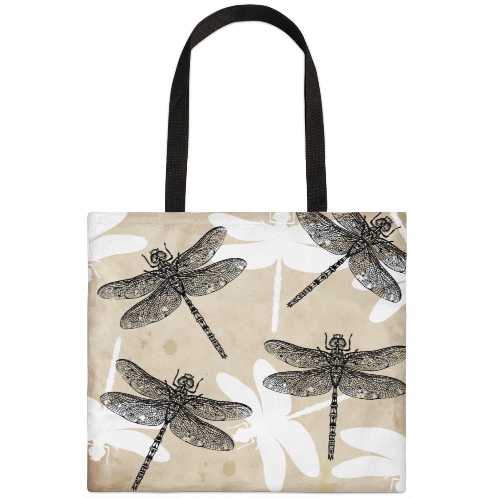 Mularoka Hand Painted Abstract Dragonflies Square Canvas Tote Bag Top Handle Purses Stylish Women Canvas Shoulder Tote Bags Reusable Handbags for Work Travel Picnic Beach Shopping Gym Hiking