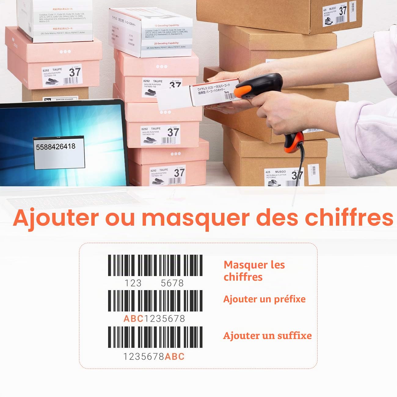 Tera Lecteur Filaire de Codes Barres 1500 Pixel CCD USB Douchette Scanner de Codes Barres Linéaire 1D Scan Rapide et Précis pour Code sur Ecran Digital, Modèle 1500C