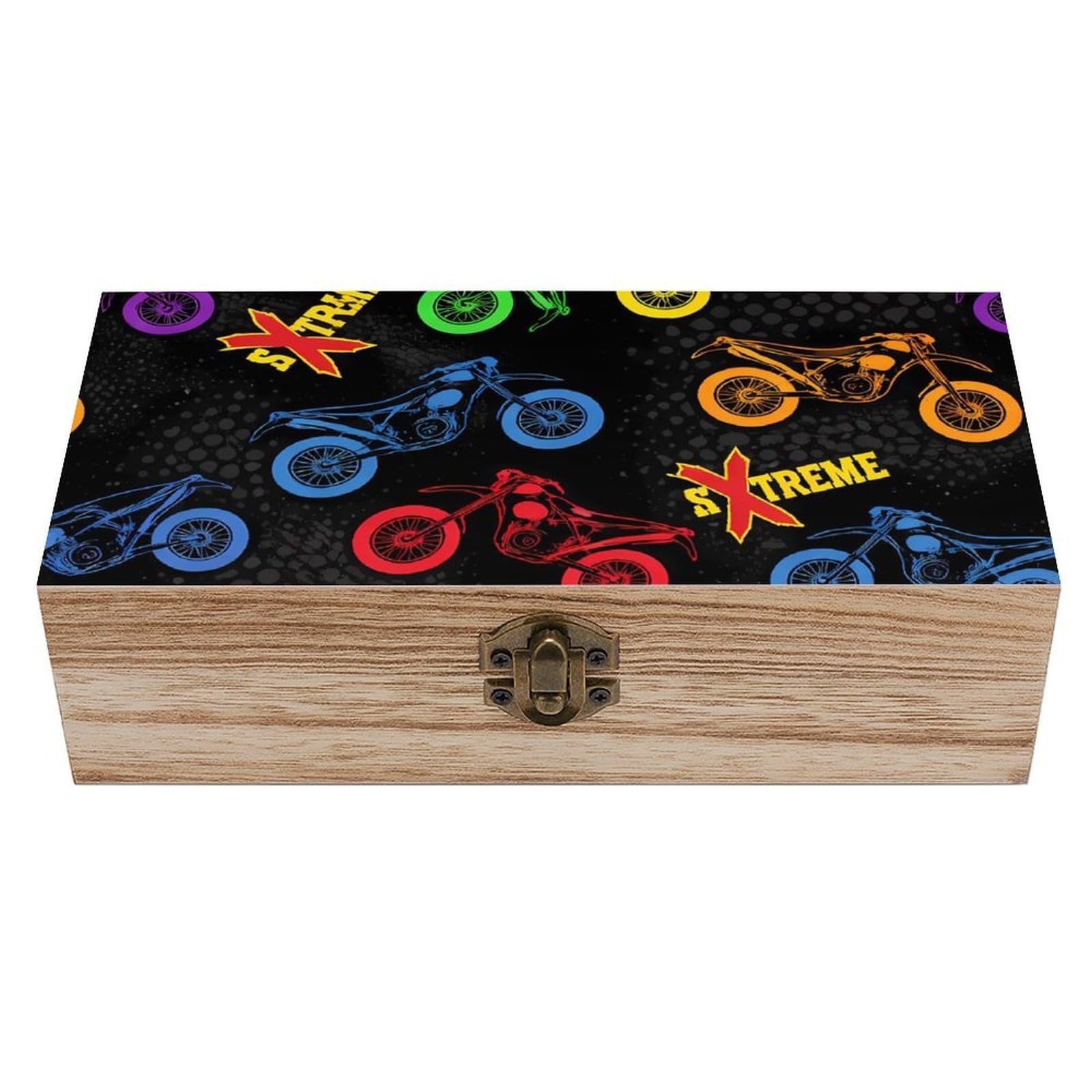 HLBSDM Colorful Motocross Dirt Bikes Wooden Storage Box